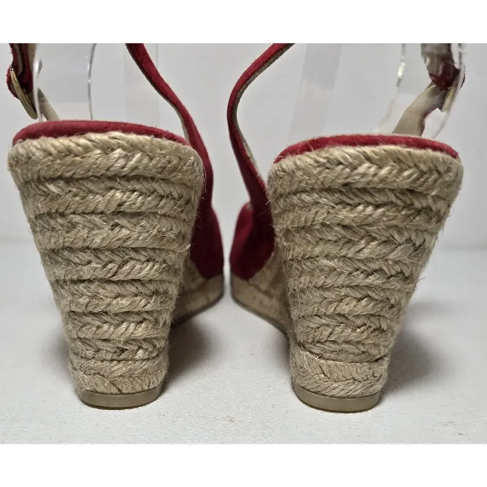 LK Bennett Women's Red Coral Espadrille Bethany Wedges Slingback EU 42 Sz 9.5